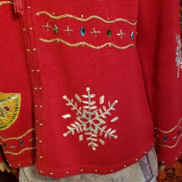 Vintage 90's Theme Works Snow Globe Zip up Christmas Sweater Jacket Medium - Picture 4 of 8